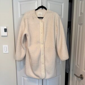 Aritzia Cream Button-Up Fleece Coat